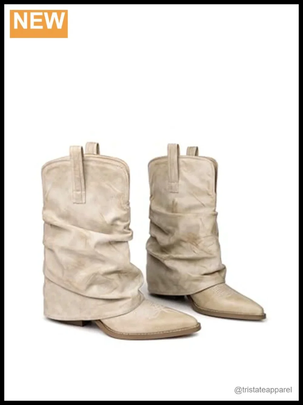 Women's Slouchy Mid-Calf Cowboy Boots Pointed Toe Faux Leather Western Pull On
